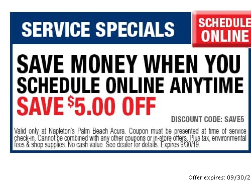 Napletons Palm Beach front Acura Services Deals West Palm Beach front graphic regarding Take 5 Oil Change Coupons Printable named Napletons Palm Seaside Acura Assistance Deals West Palm Beach front
